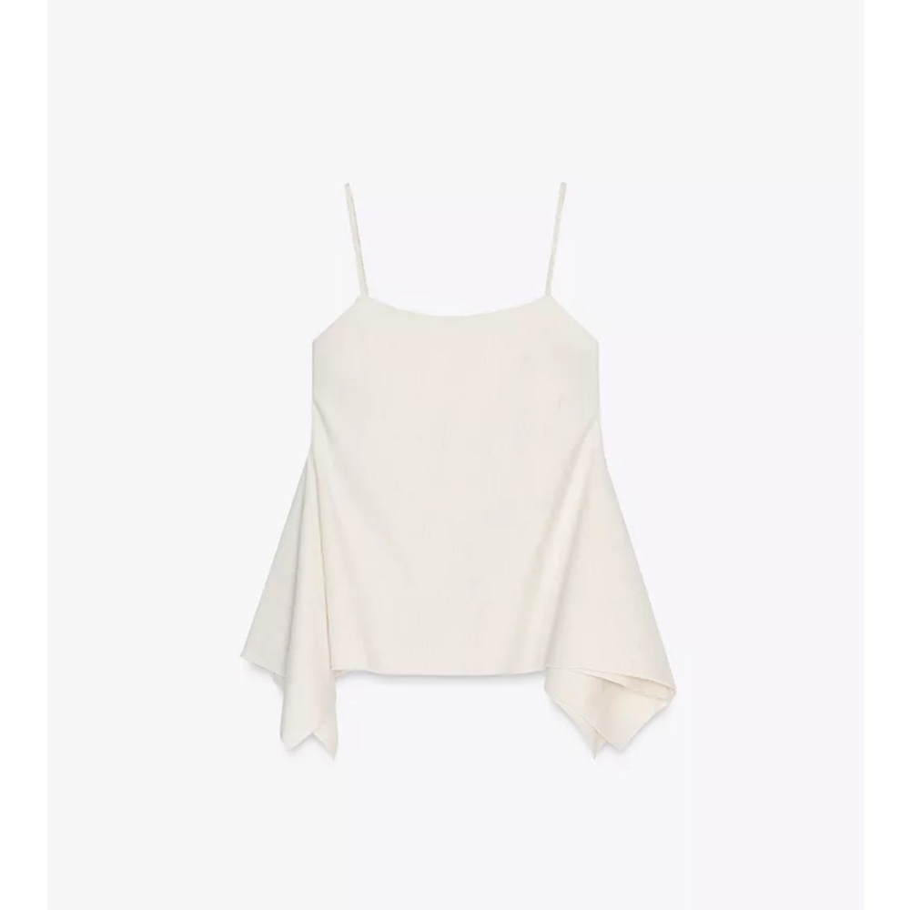 Zara Linen Cream Asymmetrical Spaghetti-Strap Top